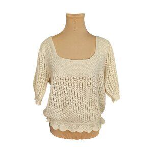 Saltwater LUXE Knit Crochet Style Square Neck Top Sz L